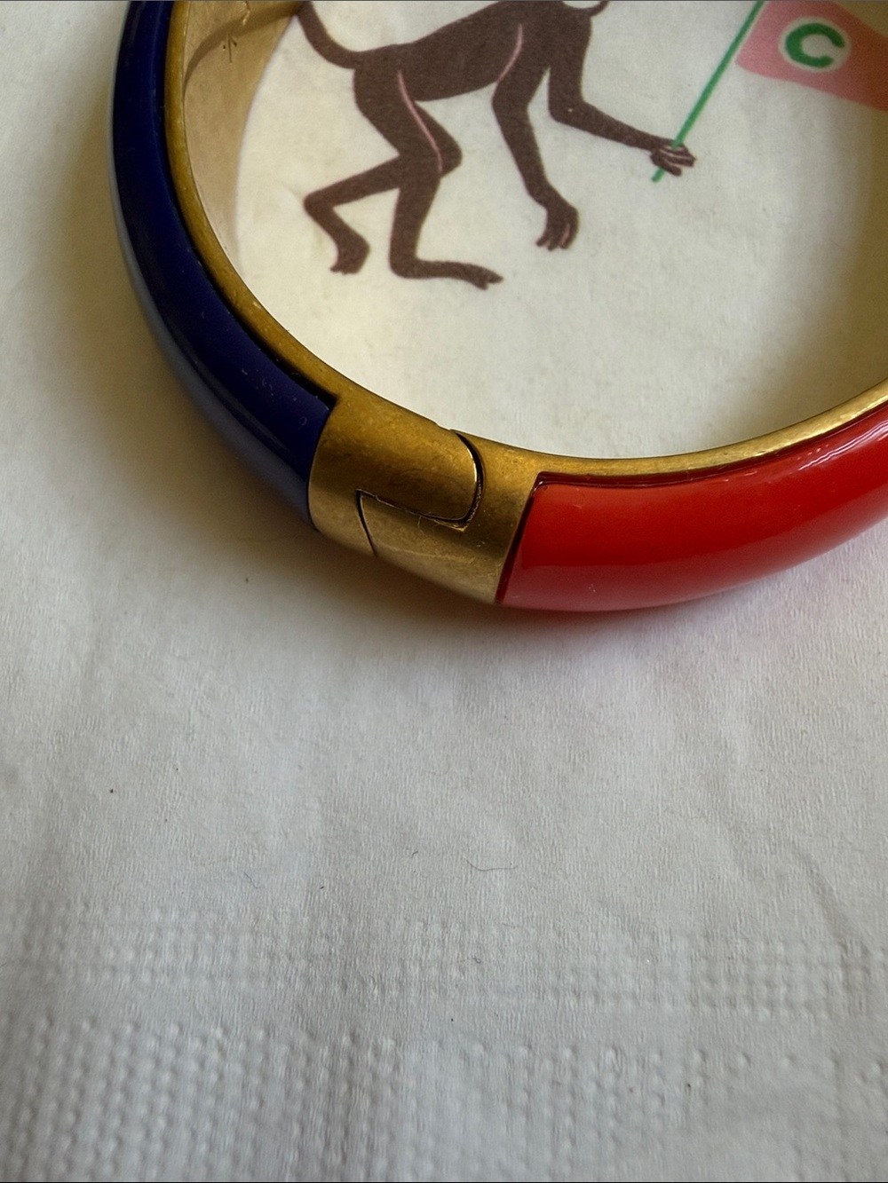 Clare V Red and Navy Enamel Hinged Bangle Bracelet NEW $75 - Picture 4 of 5